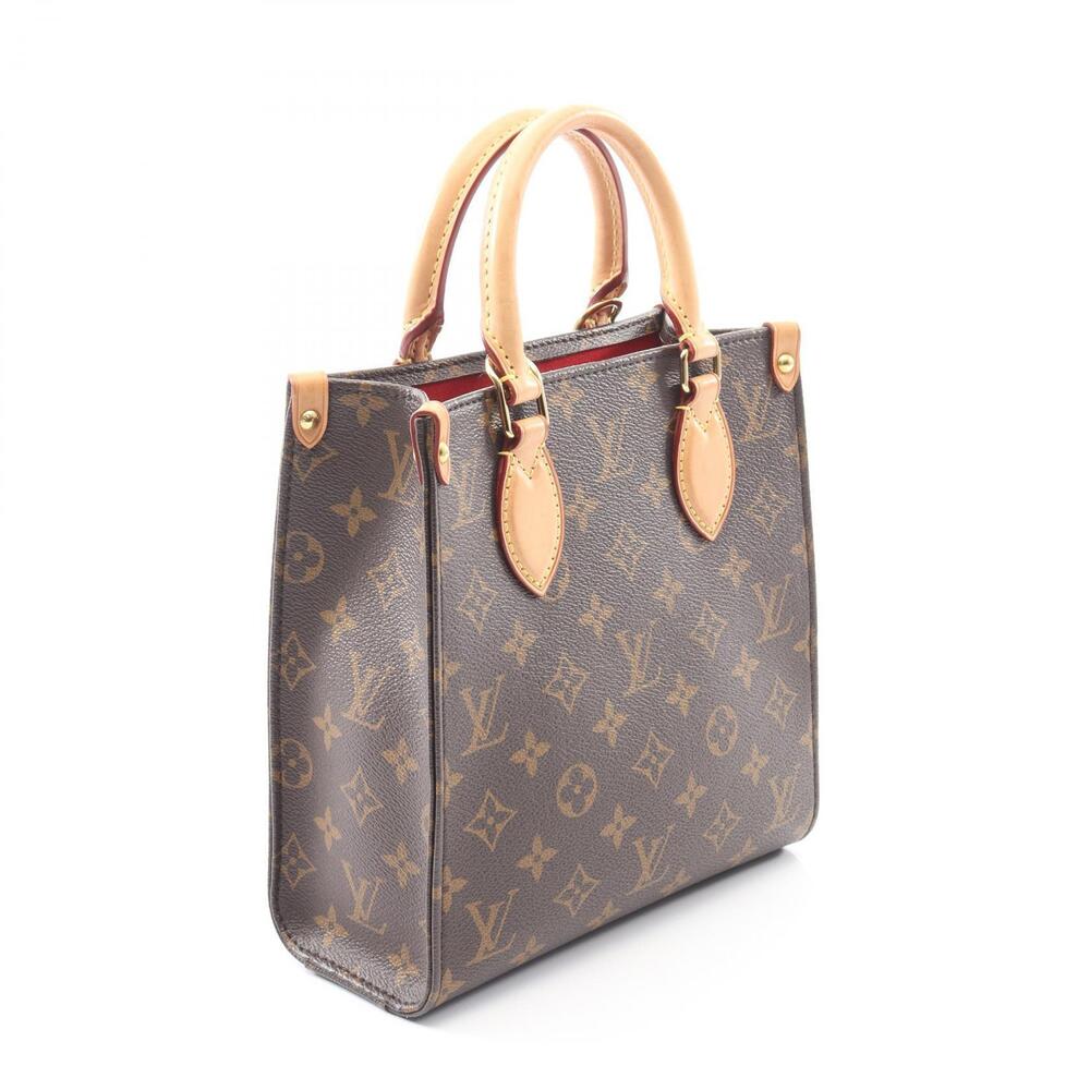 Louis Vuitton Sac Plat Handbag Canvas Leather Monogram Brown